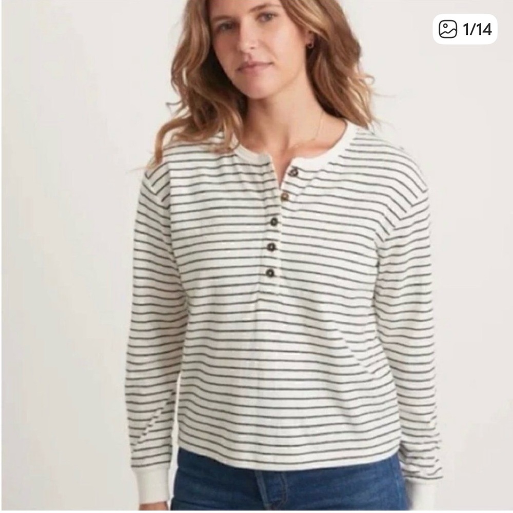 Marine Layer Cream and Black Striped Henley